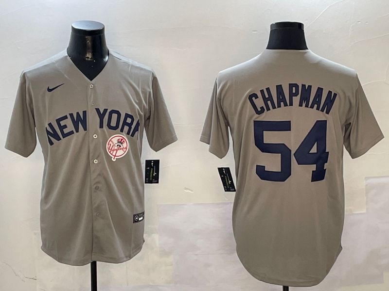 Men New York Yankees #54 Chapman Grey Game 2024 Nike MLB Jersey style 0108